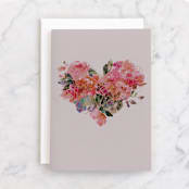 "Bouquet Heart" - Single Greeting Cards in Lavender by Lori Wemple - Front