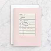 "Library Card" - Single Greeting Cards in Blush by Alexandra Cohn - Front