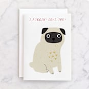 "Puggin' Love You" - Single Greeting Cards in Cream by Angela Thompson - Front