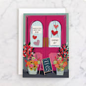 "Valentine Gift Shop" - Single Greeting Cards in Azalea by Becky Nimoy - Front