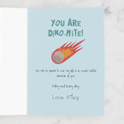 "You Are Dino-Mite" - Single Greeting Cards in Marine by Emanuela Carratoni - Customizable Interior Example