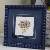 "Custom Bouquet Art in Indigo Blue Frame" - Keepsake Art in blue by Lily Field Studio