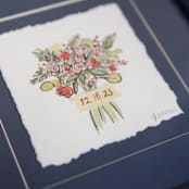 "Custom Bouquet Art in Indigo Blue Frame" - Keepsake Art in blue by Lily Field Studio
