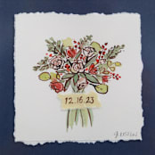 "Custom Bouquet Art in Indigo Blue Frame" - Keepsake Art in blue by Lily Field Studio