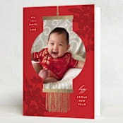 "New Year Lantern" - Lunar New Year Cards in Crimson by Corinne Malesic - Folded Card