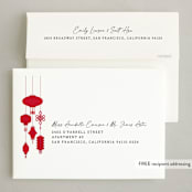 "Lanterns and Dragons" - Lunar New Year Cards in Cherry by Penny Eversole - FREE Recipient Addressing