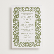 "Printed Floral" - Letterpress Wedding Invitations in Pistachio by Katharine Watson - Front