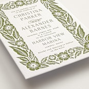 "Printed Floral" - Letterpress Wedding Invitations in Pistachio by Katharine Watson - Detail