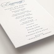 "Aristocratic" - Letterpress Wedding Programs in Provincial Blue by Creo Study - Detail