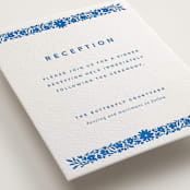 "Floral Stamp" - Letterpress Reception Cards in Sapphire by Stephanie Hawkes - Detail