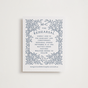 "Whimsical Woodland" - Letterpress Rehearsal Dinner Cards in Indigo by Paper Sun Studio - Front