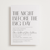 "Modern Stack" - Letterpress Rehearsal Dinner Invitations in Soft Black by Robert and Stella - Front