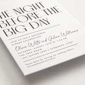 "Modern Stack" - Letterpress Rehearsal Dinner Invitations in Soft Black by Robert and Stella - Detail