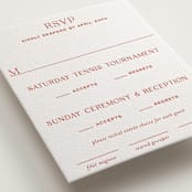 "Racquet" - Letterpress Multi-Event RSVP Cards in Verona Sunset by Megan Davis - Detail