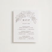"Sketched Blooms" - Letterpress Multi-Event RSVP Cards in Coffee by Kristen Smith - Front