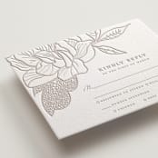 "Botanical Garden" - Letterpress RSVP Cards in Dove Grey | Blind Deboss by Kaydi Bishop - Detail
