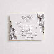"Etchings of Roses" - Letterpress RSVP Cards in Soft Black by Chris Griffith - Front