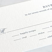 "Modern Monogram" - Letterpress RSVP Cards in Indigo by Jennifer Postorino - Detail