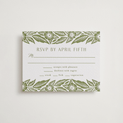 "Printed Floral" - Letterpress RSVP Cards in Pistachio by Katharine Watson - Front