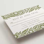 "Printed Floral" - Letterpress RSVP Cards in Pistachio by Katharine Watson - Detail