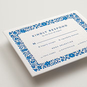 "Floral Stamp" - Letterpress RSVP Cards in Sapphire by Stephanie Hawkes - Detail