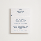 "Beaufort" - Letterpress RSVP Cards in Sky Blue by Megan Davis - Front