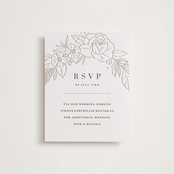 "Sketched Blooms" - Letterpress RSVP Online Enclosure Cards in Coffee by Kristen Smith - Front
