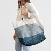 "tissue overlay" - Carry-All Slouch Tote in Indigo by Carrie Moradi - On Model