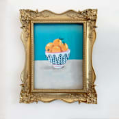"Bowl of Fruit" - Original Painting in blue by Teju Reval