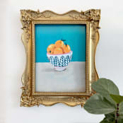 "Bowl of Fruit" - Original Painting in blue by Teju Reval