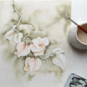"Bougainvillea in green" - Original Painting in green by Angele Kamp