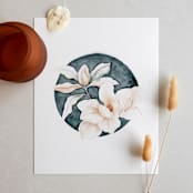 "Magnolia Grandiflora 02 original watercolor painting" - Original Painting in blue by Angele Kamp