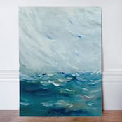 "Where the blue sky seamlessly meld with the the sea oil painting" - Original Painting in blue by Lucrecia Caporale