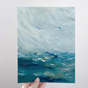 "Where the blue sky seamlessly meld with the the sea oil painting" - Original Painting in blue by Lucrecia Caporale