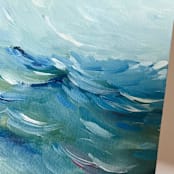 "Where the blue sky seamlessly meld with the the sea oil painting" - Original Painting in blue by Lucrecia Caporale