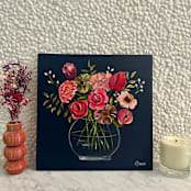 "Floral Mini 77" - Original Painting in black by Neena Buxani