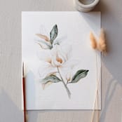 "Magnolia Grandiflora 01 original watercolor painting" - Original Painting in green by Angele Kamp