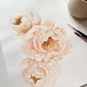 "Peonies in bloom" - Original Painting in orange by Angele Kamp