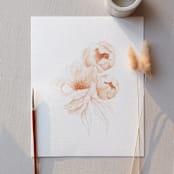 "Peachy Peonies 01 watercolor painting" - Original Painting in orange by Angele Kamp
