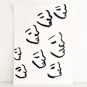 "Sumi Faces" - Original Painting in black by Mary Gaspar