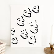 "Sumi Faces" - Original Painting in black by Mary Gaspar