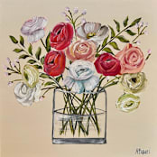 "Floral Mini 78" - Original Painting in beige by Neena Buxani