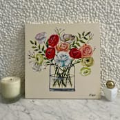 "Floral Mini 78" - Original Painting in beige by Neena Buxani