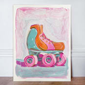 "Roller Skater Joy" - Original Painting in pink by Lucrecia Caporale