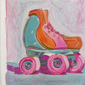 "Roller Skater Joy" - Original Painting in pink by Lucrecia Caporale