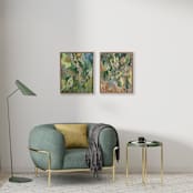 "Tea In The Garden Painting Pair" - Original Mixed Media in green by Jessalin Beutler