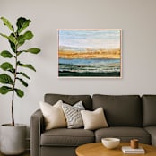 "Sunlit Bay Landscape" - Original Mixed Media in yellow by Lara Eckerman