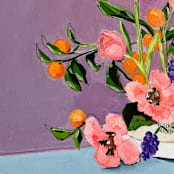 "Satsumas & Flowers" - Original Mixed Media in multicolor by Nicole Simms