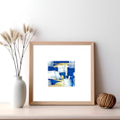 "Gold Foil Abstract Coastal Blue - Marine Abstract I" - Original Mixed Media in blue by Johanne Dziemian