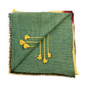 "Avocado Green Multi Color Warm Hues Hand Woven Hand Knotted Textured Merino Throw" - Blankets and Throws in green by Anjali Purohit